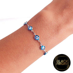 Pulseira Fina Olho Grego Azul Claro Prateada