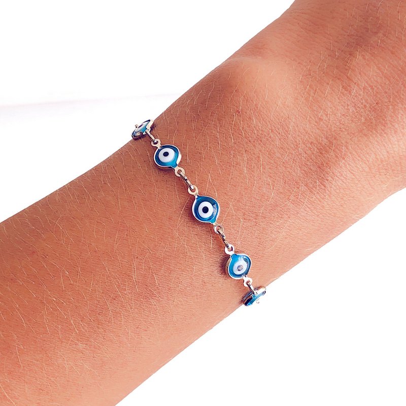 Pulseira Fina Olho Grego Azul Claro Prateada