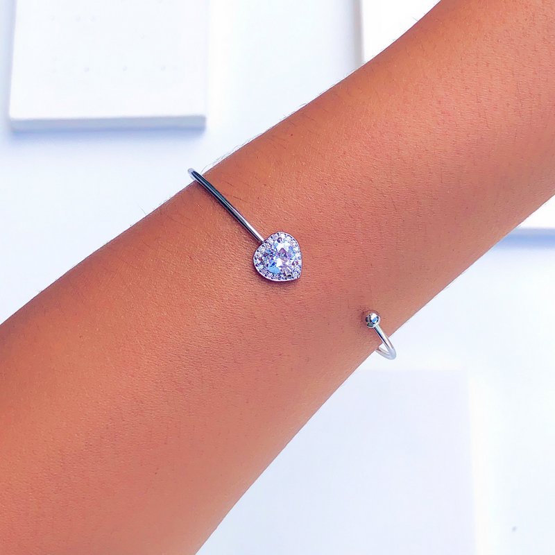 Bracelete Coração Pedra Zircônia Prateado
