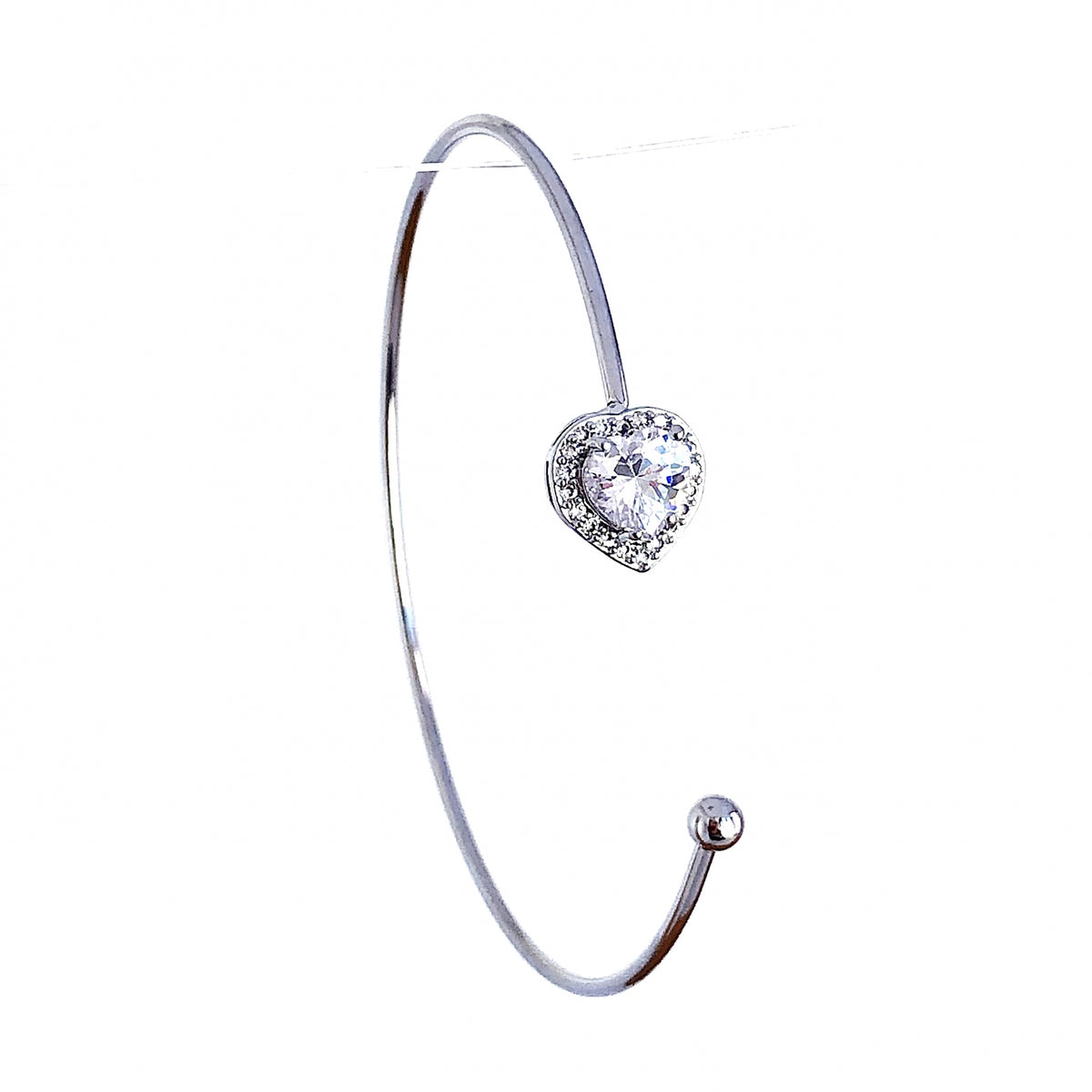 Bracelete Coração Pedra Zircônia Prateado