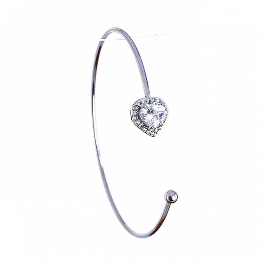Bracelete Coração Pedra Zircônia Prateado